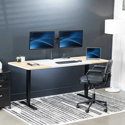 VIVO Electric 71 x 30 in Dual Motor Sit Stand Desk, Memory Height Adjustment, 2B Series, White and Light Wood Top, Black Frame, DESK-KIT-2B7WC