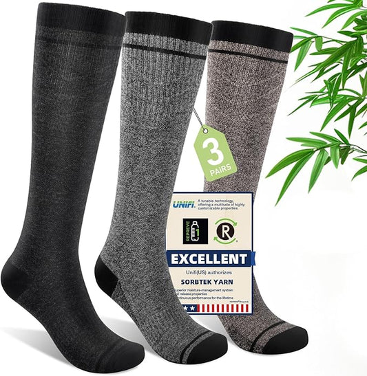 Compression Socks Women & Men, 15-20 mmHg Bamboo Viscose Knee High Soft Support for Flying Travel Daily