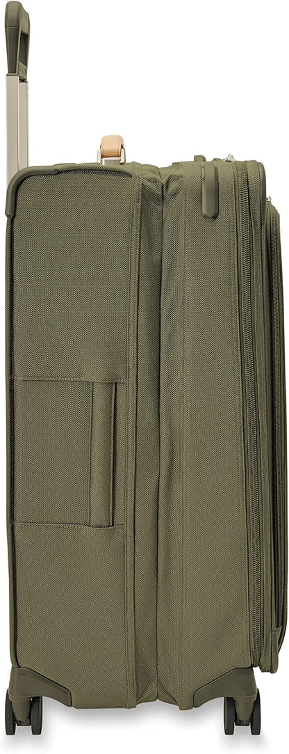Briggs & Riley 29" Large Expandable Spinner - Checked Luggage for Travel, Suitcases with Wheels, Softside Rolling Bag for Men & Women, Self-Repairing Zipper - Baseline Collection, Olive