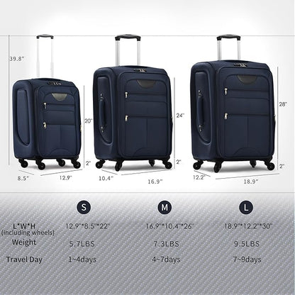 Luggage Sets 3 Piece Softside Expandable Lightweight Durable Softshell Suitcase Sets Spinner Wheels TSA Lock