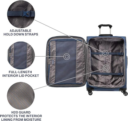 Travelpro Tourlite Softside 25" Expandable Luggage with 4 Spinner Wheels, Lightweight Suitcase, Checked Medium, Blue