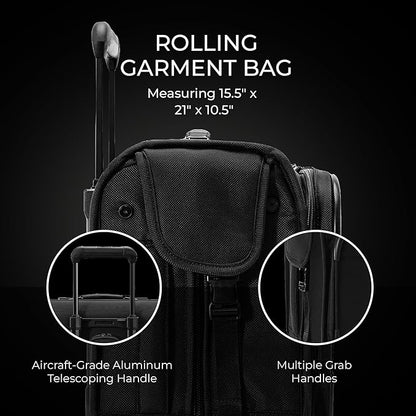 Briggs & Riley 21" Carry-On Wheeled Garment Spinner - Carry On Luggage for Travel, Suitcases with Wheels, Softside Rolling Bag for Men & Women, Built in Hook for Clothes - Baseline Collection, Black
