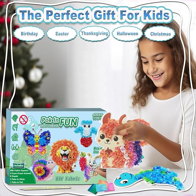 JRD&BS WINL Poke A Dot Art Kit - Magical Animals Theme No-Mess DIY Craft for Kids Mess-Free Fun for Kids, DIY Wood Craft Kits, Creative Activity, Christmas Gifts for Girls & Boys Ages 4