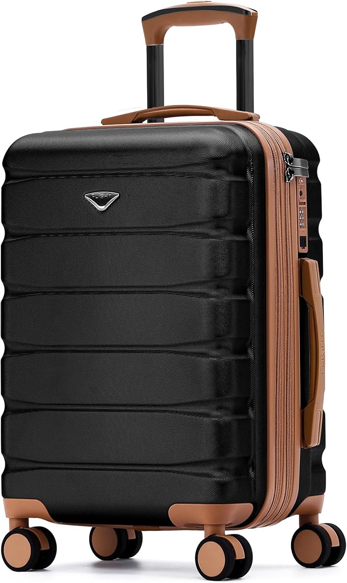 Flight Knight 22x14x9 Expandable Carry On Suitcase Hardside TSA Lock USB C Port Lightweight Luggage Silent Double Spinner Wheels Maximum Overhead Carry-On Bag For American & United Approved Airlines