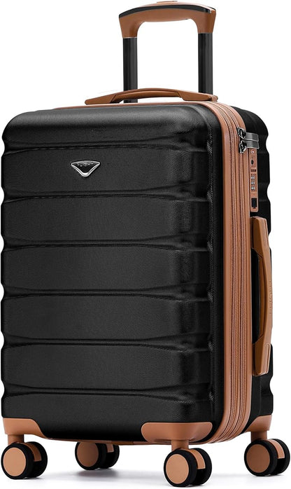 Flight Knight 22x14x9 Expandable Carry On Suitcase Hardside TSA Lock USB C Port Lightweight Luggage Silent Double Spinner Wheels Maximum Overhead Carry-On Bag For American & United Approved Airlines