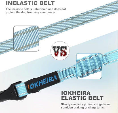 Dog Seat Belt 3-in-1 Car Harness for Dogs Adjustable Safety Seatbelt for Car Nylon Reflective Bungee Fabric Dog Car Harness with Clip Hook Latch & Buckle, Swivel Zinc Alloy Carabiner (Light Blue)