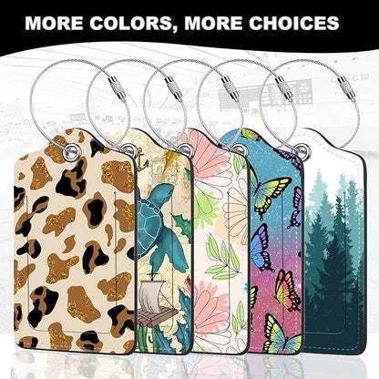 2Pack Luggage Tags for Suitcases, Cute Unique Pu Leather Cruise Luggage Tag with Privacy Cover ID Label Address Card and Metal Ring Suitable for Women Men Kids Travel Bag Pink Flower 1