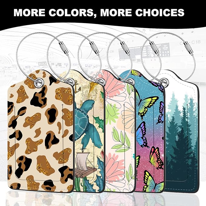 2Pack Luggage Tags for Suitcases, Cute Unique Pu Leather Cruise Luggage Tag with Privacy Cover ID Label Address Card and Metal Ring Suitable for Women Men Kids Travel Bag Colorful Flowers 2