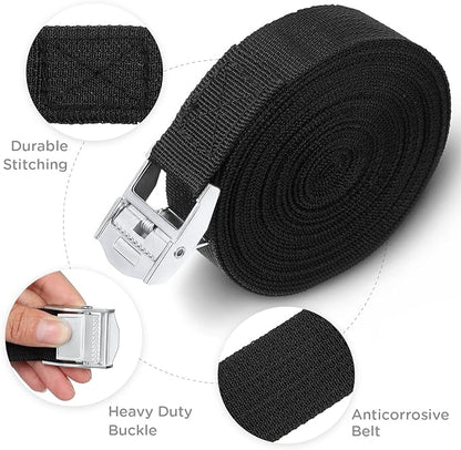 Riakrum 15 Pack 4 Feet Lashing Straps Adjustable Kayaks Tie Down Cam Buckle Straps with Buckles up to 250lbs for Cargo, Luggage, Motorcycles, Truck, Car Roof Rack, Sup Surfboard(Black)