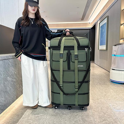 130L Expandable Luggage, 40 Inch Suitcase with Wheels, Collapsible Luggage with Wheels, Rolling Duffle Bag with wheels, Foldable Suitcasewith2Handle Wrap 2Fixing Straps 1Shoulder Strap (Green)