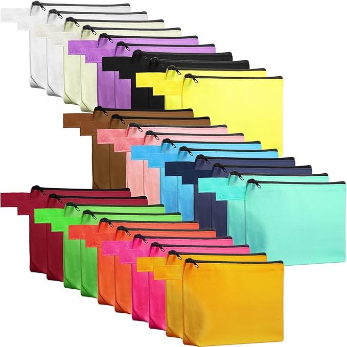 Saintrygo 30 Pcs Makeup Bag Travel Canvas Cosmetic Bag Bulk Multipurpose Small Makeup Pouch for Purse Portable Blank Zipper Toiletry Organizer DIY for Women Assorted Color(Classic,7.5 x 5 x 1.8 Inch)
