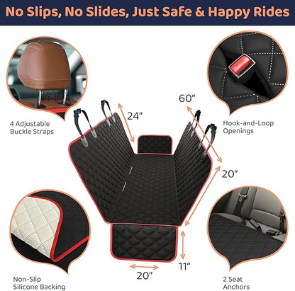 XL Dog Car Seat Cover for Back Seat, Waterproof Hammock for Car, SUV & Truck, Non-Slip Backseat Cover for Dogs, Heavy-Duty Dog Hammock Style Seat Protector Pets, Easy to Install & Clean