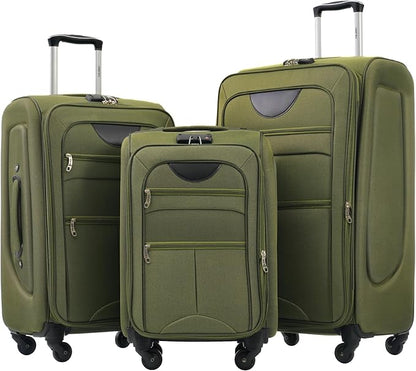 Merax Softside Luggage Set, Travel Suitcase Expandable Lightweight, 3 Piece Luggage Sets with Spinner Wheels 22" 26" 30" Suitcase with TSA Lock (Army Green)