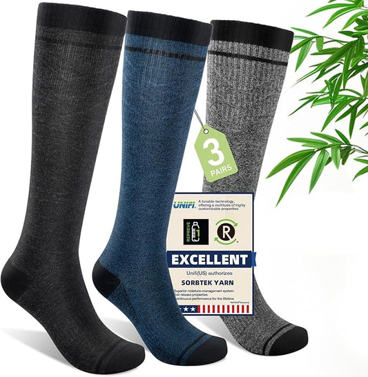Compression Socks Women & Men, 15-20 mmHg Bamboo Viscose Knee High Soft Support for Flying Travel Daily