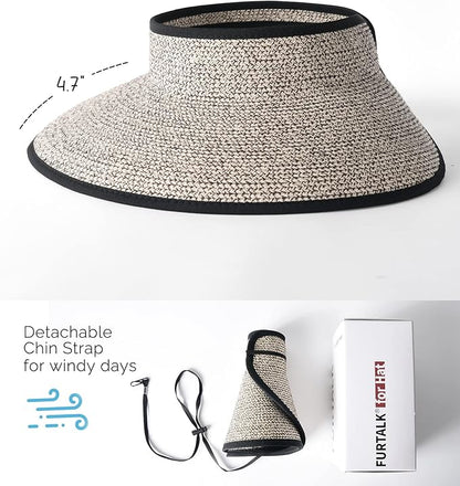 FURTALK Sun Hats for Women Wide Brim Beach Hat Straw Visor Ponytail Summer UV Packable Foldable Beach Vacation Essentials