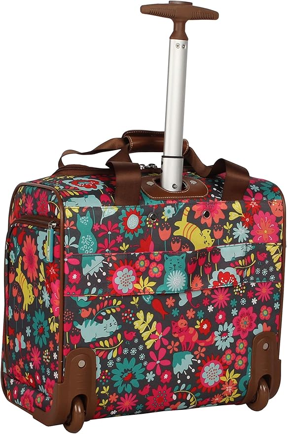 Lily Bloom Designer 15 Inch Carry On - Weekender Overnight Business Travel Luggage - Lightweight 2- Rolling Wheels Suitcase - Under Seat Rolling Bag for Women (Playful Garden Gray)