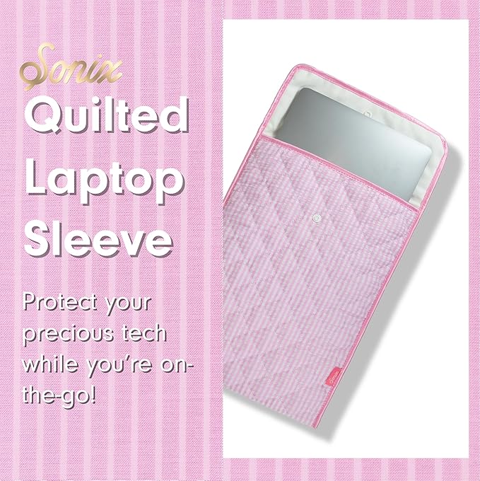 Sonix | Quilted Laptop Sleeve | 13-14 Inch, Quilted Soft Comfy Laptop Carrying Case, Computer Sleeve | Seersucker Pink