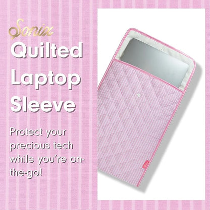 Sonix | Quilted Laptop Sleeve | 13-14 Inch, Quilted Soft Comfy Laptop Carrying Case, Computer Sleeve | Seersucker Pink