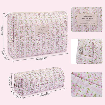 2PC Makeup Bag Set, Cute Cosmetic Bag for Women Girls, Floral Coquette Aesthetic Toiletry Bag, Travel Make Up Organizer Bag (Graffiti-Colored)