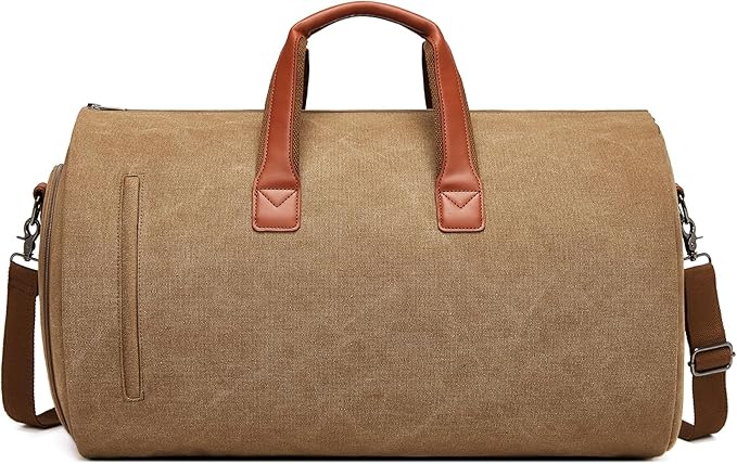 Convertible Garment Duffel Bag, Carry on Garment Bag for Travel Canvas Mens Suit Bag 2 in 1 Foldable Garment Bag with Shoulder Strap Weekender Bag with Shoe Pouch