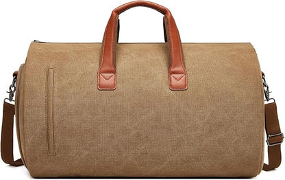 Convertible Garment Duffel Bag, Carry on Garment Bag for Travel Canvas Mens Suit Bag 2 in 1 Foldable Garment Bag with Shoulder Strap Weekender Bag with Shoe Pouch