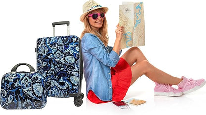 World Traveler VentureX Airline Approved 2-Piece Carry-On Luggage Set – Lightweight Hardside Polycarbonate Suitcase with Spinner Wheels - Paisley