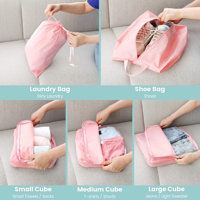 Cambond Compression Packing Cubes for Travel Women - Expandable Travel Bags Luggage Organizers Travel Essentials Compression Cubes for Travel Carry on Suitcases Organizer