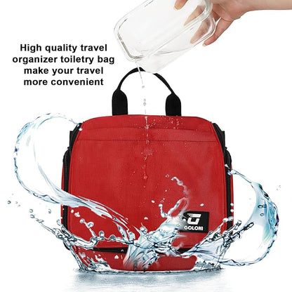 Goloni Hanging Toiletry Bag with Hook, Large Makeup Bag Travel Organizer, Water-Resistant Hanging Cosmetic Bag with 10 Compartments for Women & Men,Red