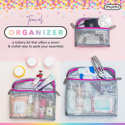MUMI Travel Toiletry Bag Set of 3 – Clear TSA Approved Toiletry Bags for Women – Reusable Water-Resistant Makeup Organizer Pouches for Skincare, Cosmetics, Travel Accessories, Airport Packing - Blue