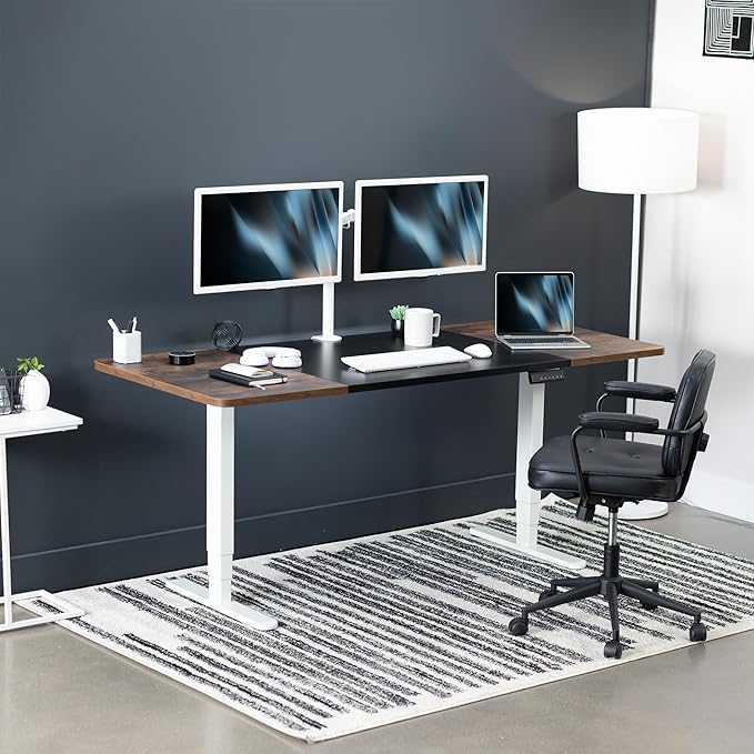 VIVO Electric 71 x 30 in Dual Motor Rustic Sit Stand Desk, Memory Height Adjustment, 2B Series, Black and Vintage Brown Top, White Frame, DESK-KIT-2W7BN