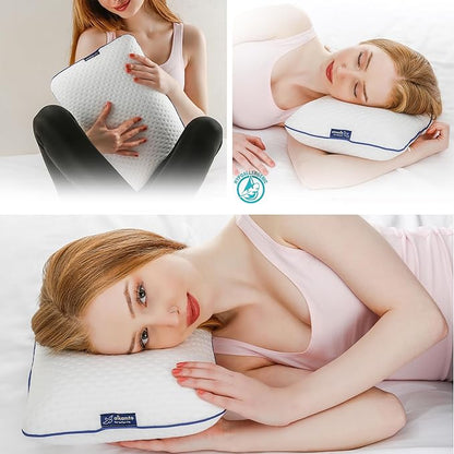 alkamto Travel & Camping Comfortable Memory Foam Pillow – Easy to Carry Portable Bag – Temperature Regulating Pillow Case (White)