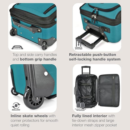 U.S. Traveler Rio Lightweight Softside Rolling Carry-on Suitcase, 2-Wheel Single, Teal