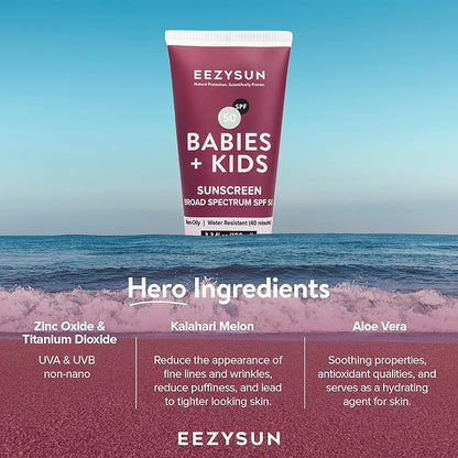 Babies & Kids SPF 50 Mineral Sunscreen | Dermatologically Tested for Sensitive Skin | Contains Aloe Vera | Sweat/Water Resistant | Cruelty-Free | Reef-Safe | Travel Size - 3.3 FL OZ