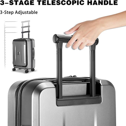 Carry On Luggage with Front Pocket & USB Port, PC Hardside 20 Inch luggage with Spinner Wheels & Built-in TSA Lock, Durable Lightweight Rolling Suitcase, Carry-On 20-Inch, Gray