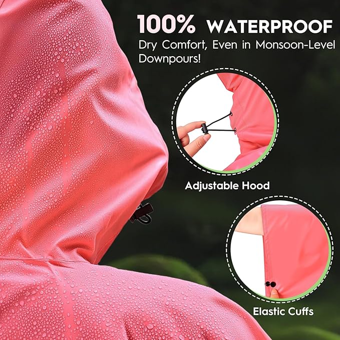 Bruvoalon 3-in-1 Rain Poncho with 1/4 Zip & Chest Pocket, Waterproof, Sunshade, Ground Mat for Adults & Youth Emergency