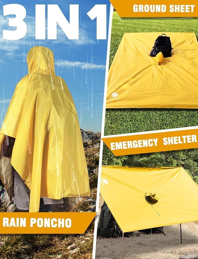 ANYOO Hooded Rain Poncho for Adults Waterproof Lightweight Rain Coat for Men Women Reusable Rain Jacket for Emergency Outdoor