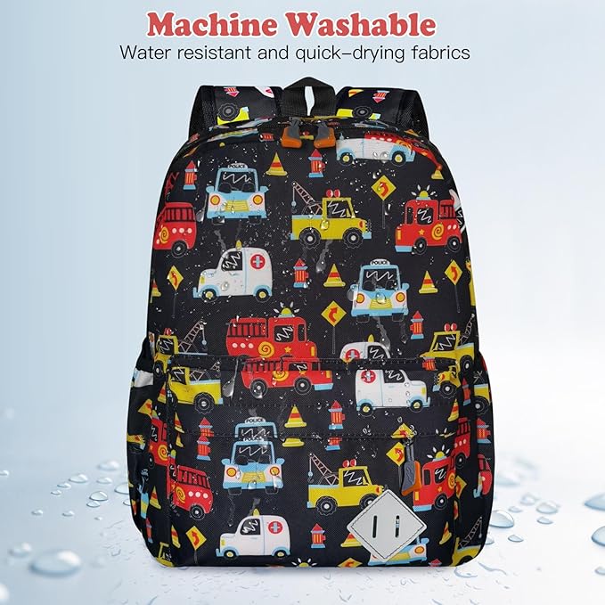 Little Kids Backpack for Girls Boys - 15 Inch Preschool Kindergarten Backpack Cute Car Patterns School Bag for Aged 3-8, Black