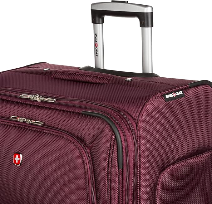 SwissGear Sion 3-Piece Set, Softside Expandable Luggage – 21 Inch Carry-On & 25 & 29 Inch Checked Suitcases with 360 Degree Wheels & Retractable Handles – Merlot