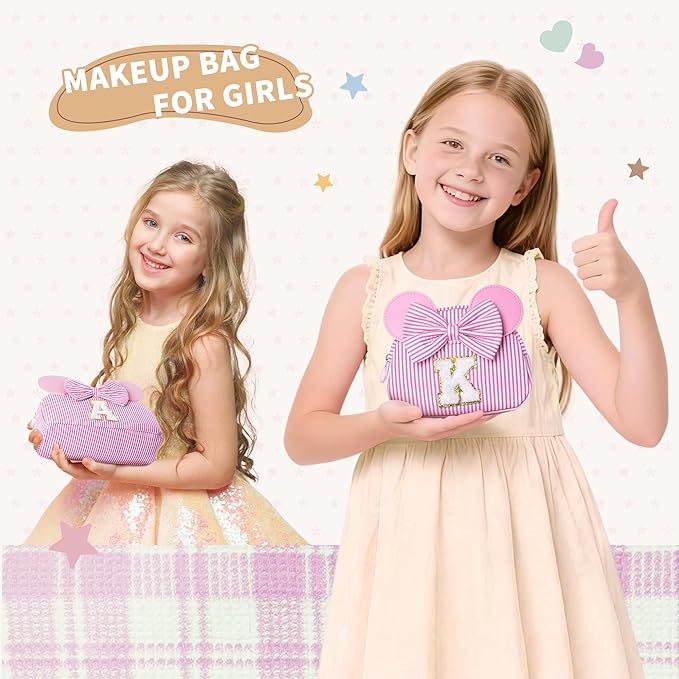 Initial Makeup Bag | Makeup Bags | Travel Cosmetic Bag | Birthday Gifts for Girls | Christmas Gifts for Kids | Birthday Gift for 4 5 6 7 8 9 10 11 12 13 Years Old Girl | Pink R