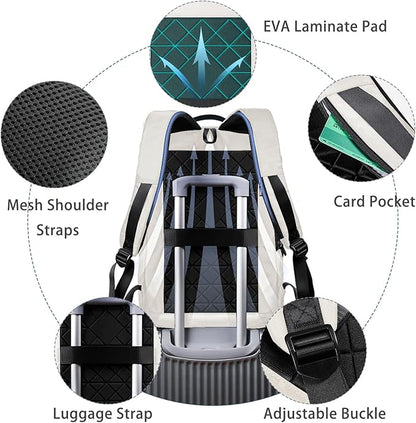 hk Backpack for Men Business Slim Backpack with USB Charger Computer Lightweight Anti-theft Travel (White, 17.3 Inch)