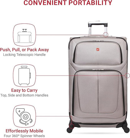 SwissGear Sion Softside Expandable Roller Luggage, Pewter, 3-Piece Set (21/25/29)