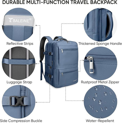 BALEINE Travel Backpack for Women Men, Large Sturdy Carry On Laptop Backpack Gifts for Business, Casual, Weekender, Hiking (XL, Dusty Blue)