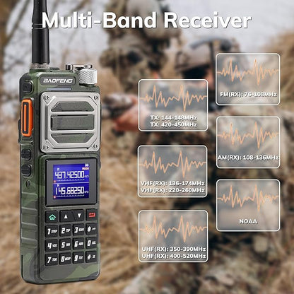 BAOFENG UV-25 10W Dual Band Two Way Radio, Tri-Power Tactical Ham Radio Handheld Walkie Talkie for Adults, UV FM Aviation NOAA Receiver, 5200mAh Battery USB-C Port, 999CH, Chirp Compatible, Camo Green
