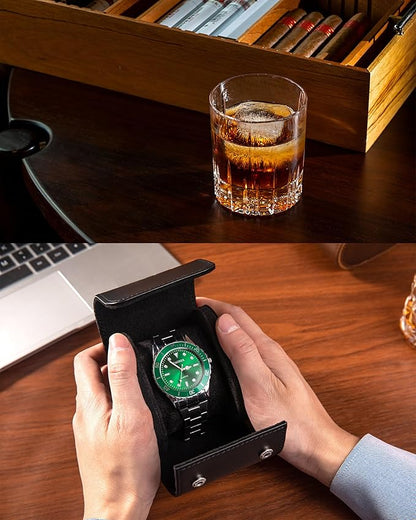MR.OKAY Single Watch Travel Case-Classic Leather Watch Case With Superb Texture.Portable Watch Roll Or Organizer For Storage And Display. Best Travel Gift for Men,All Handcrafted By Artisans.