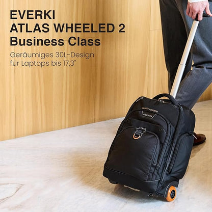 EVERKI Atlas Wheeled 2 Rolling Backpack, 30L 13 To 17.3-Inch Laptops Travel Backpack with Wheels for Professional, RFID-Blocking Pocket, Book Bag with Wheels, Business Travel. Quick-access Pockets