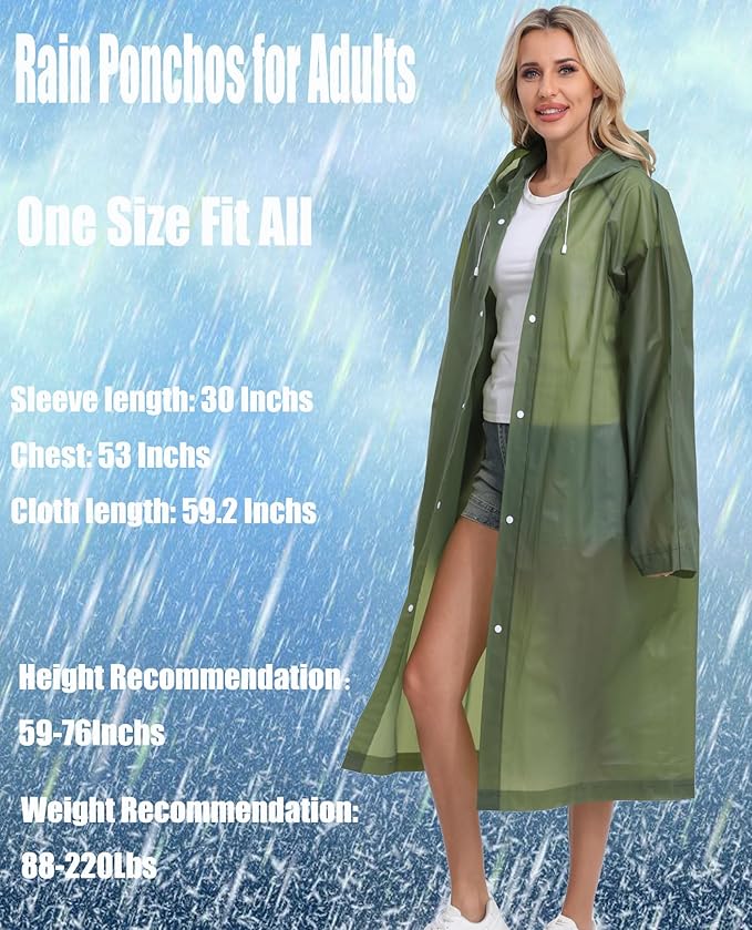 2-Pack Reusable Rain Ponchos for Adults, HOOMBOOM Raincoats Emergency for Women/Men with Drawstring and Sleeves
