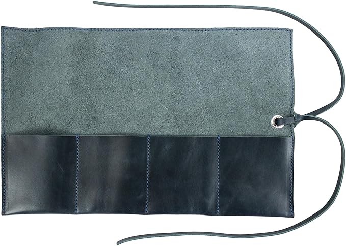 Hide & Drink, Leather Watch Roll Organizer Handmade from Full Grain Leather, Holds Up to 4 Watches, Easy Carry On Watchlover Storage (Slate Blue)