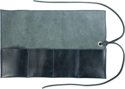 Hide & Drink, Leather Watch Roll Organizer Handmade from Full Grain Leather, Holds Up to 4 Watches, Easy Carry On Watchlover Storage (Slate Blue)