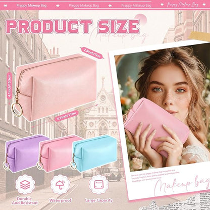 Chunful 24 Pcs Preppy Makeup Bag PU Leather Cosmetic Bag Bulk Makeup Plain Pouch Waterproof Toiletry Purse for Women Traveling Preppy Pencil Case Travel Purse Cosmetic(Pastel Color)