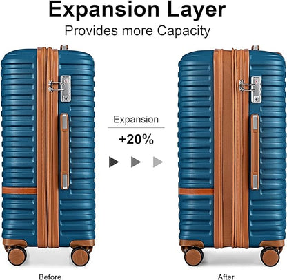 Joyway Luggage Set 3 Piece Suitcase Sets with Spinner Wheel,Hardside Expandable Travel Laggage with TSA Lock (13/20/24/28 Blue brown